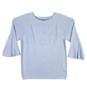 Womens Talbots Blue Ribbed Sweater 3/4 Bell Sleeves Cotton & Rayon Blend Size L